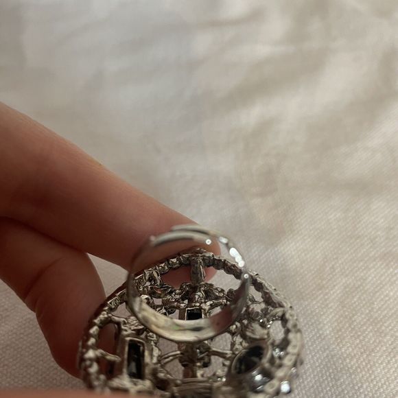 Ladies Classic Vintage Oval Black Onyx Stone Open Adjustable Ring Band Jewelry - Picture 6 of 6